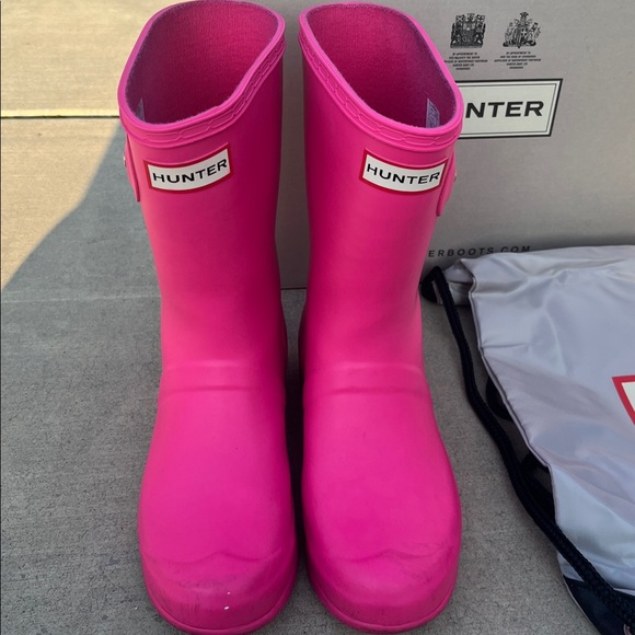 Hunter rain boots Ion matte bright Pink original short 7 silver buckle - Picture 2 of 12